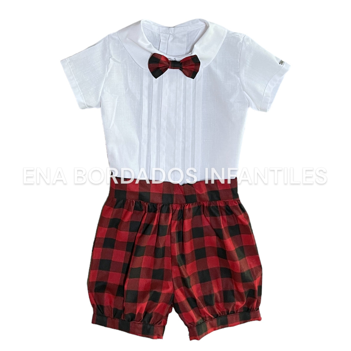 Trajecito short bombacho rojo con negro 2 años
