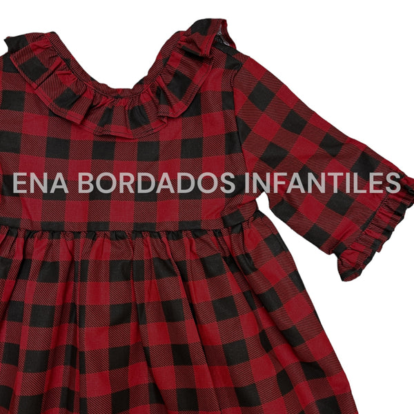 Vestido cuadros rojos y negros manga 3/4