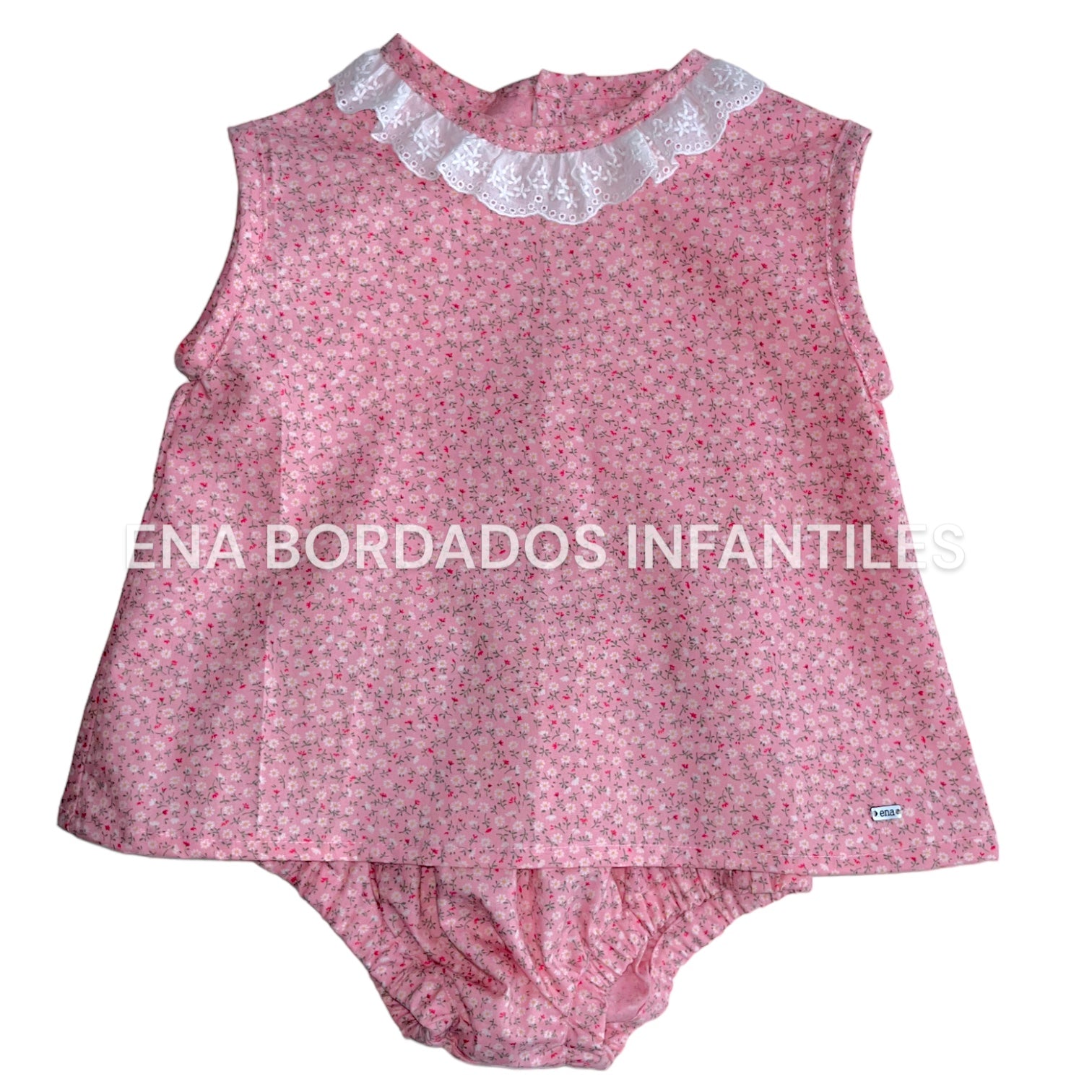 Blusa rosada flores con calzón y tira bordada