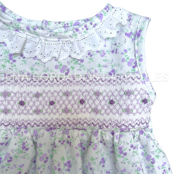 Vestido piqué flores moradas 2 años