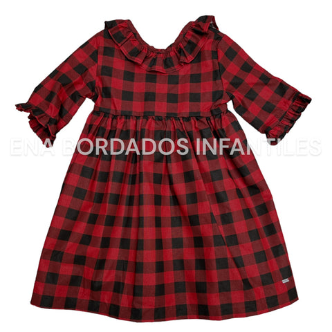 Vestido cuadros rojos y negros manga 3/4