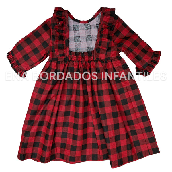 Vestido cuadros rojos y negros manga 3/4