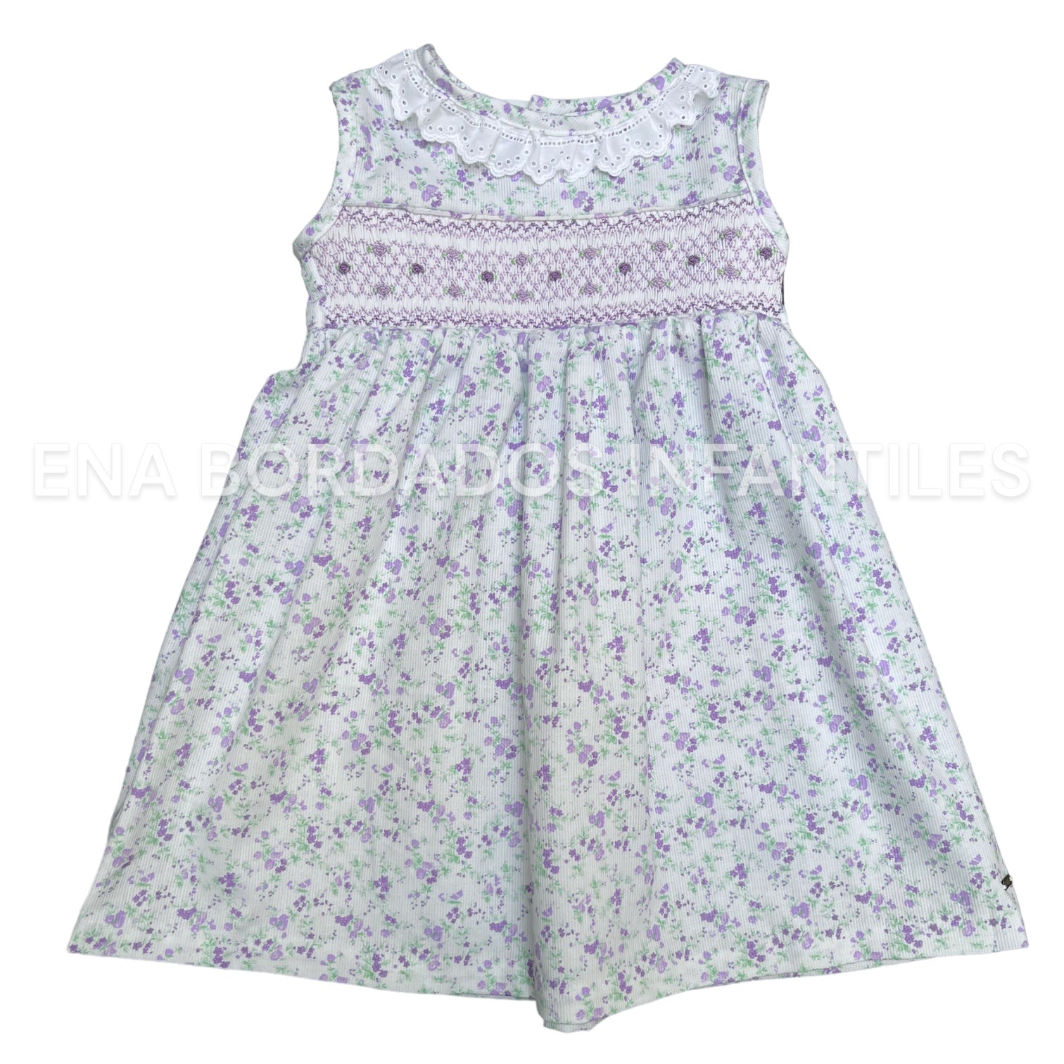 Vestido piqué flores moradas 2 años