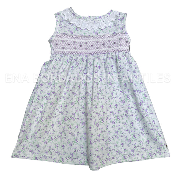 Vestido piqué flores moradas 2 años
