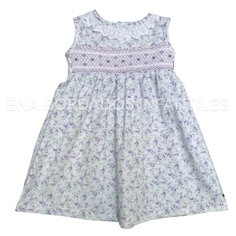 Vestido piqué flores moradas 2 años
