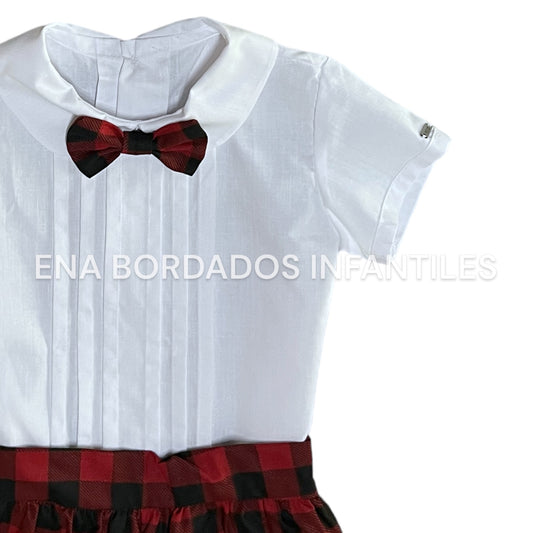 Trajecito short bombacho rojo con negro 2 años