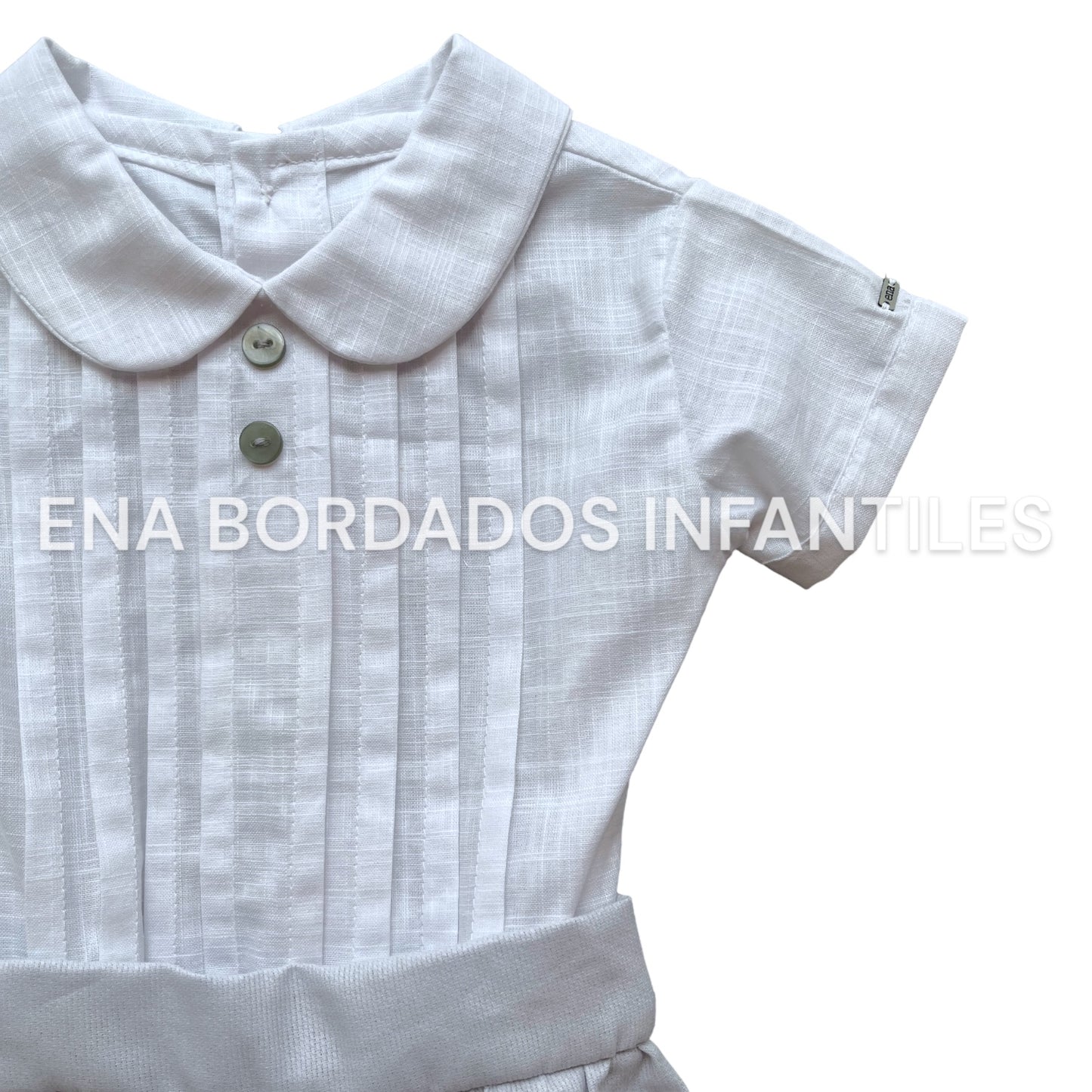 Camisa alforzas y short bombacho piqué gris 6 meses