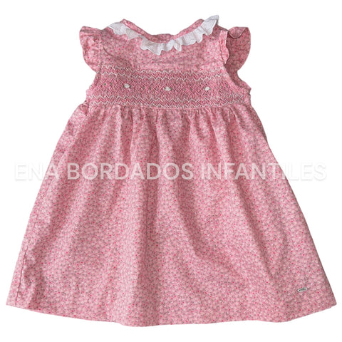 Vestido rosado flores panal y tira bordada