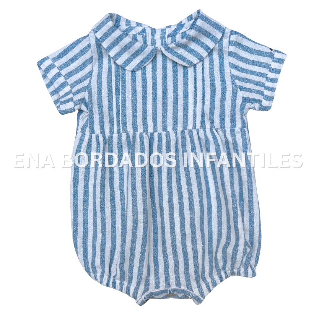 Mameluco lino rayas azules 18 meses