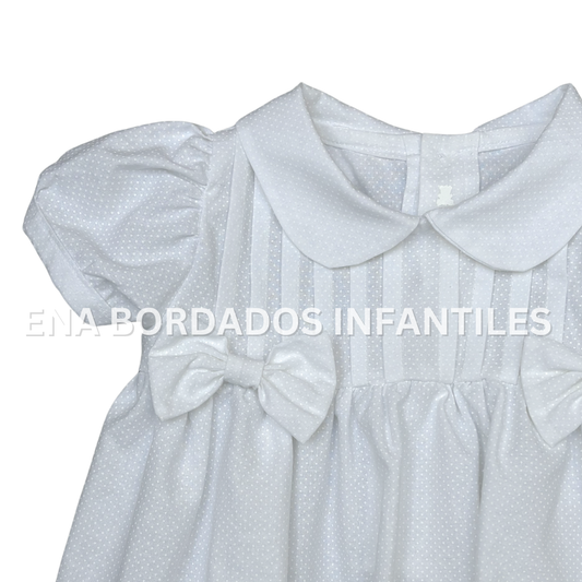 Vestido blanco puntitos blancos con guarda de tira bordada