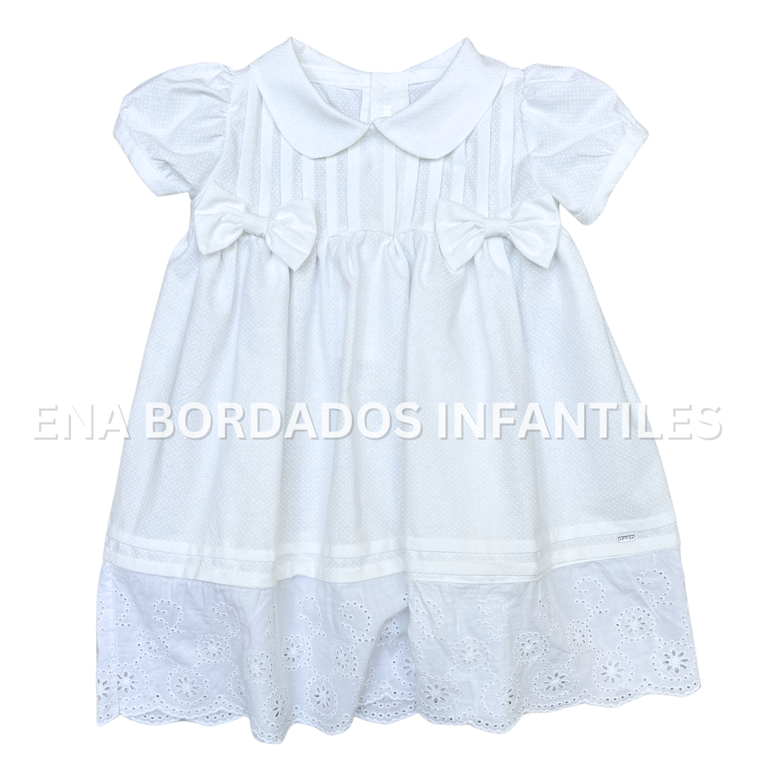 Vestido blanco puntitos blancos con guarda de tira bordada