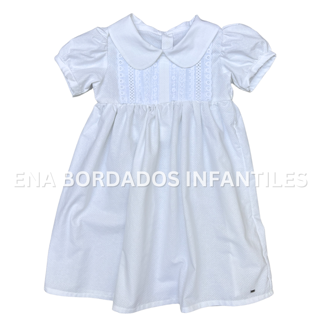 Vestido blanco puntitos blancos con tira bordada 5 años