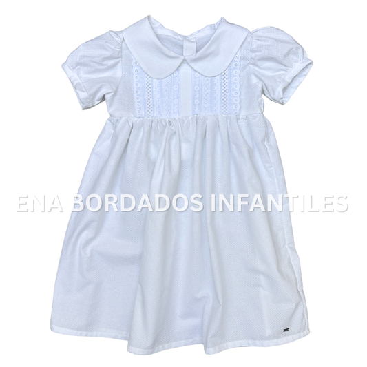 Vestido blanco puntitos blancos con tira bordada 5 años