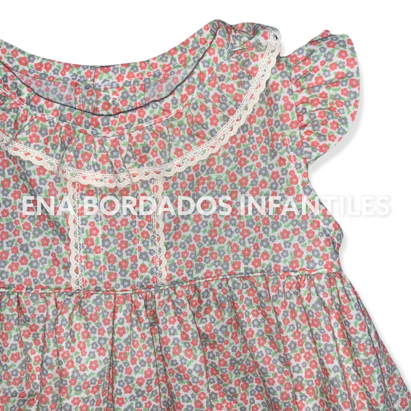 Vestido flores rosadas con gris 6 meses