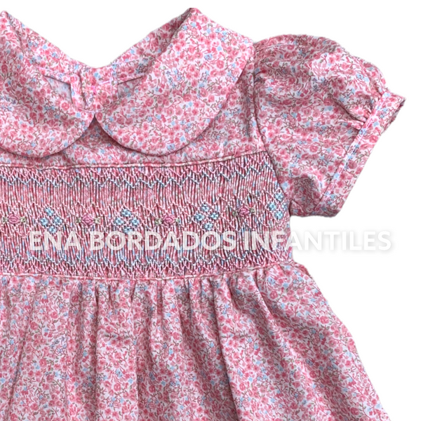 Vestido flores rosadas y celestes panal