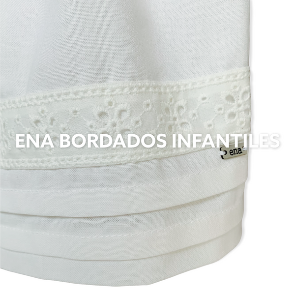 Vestido blanco con tira bordada crema