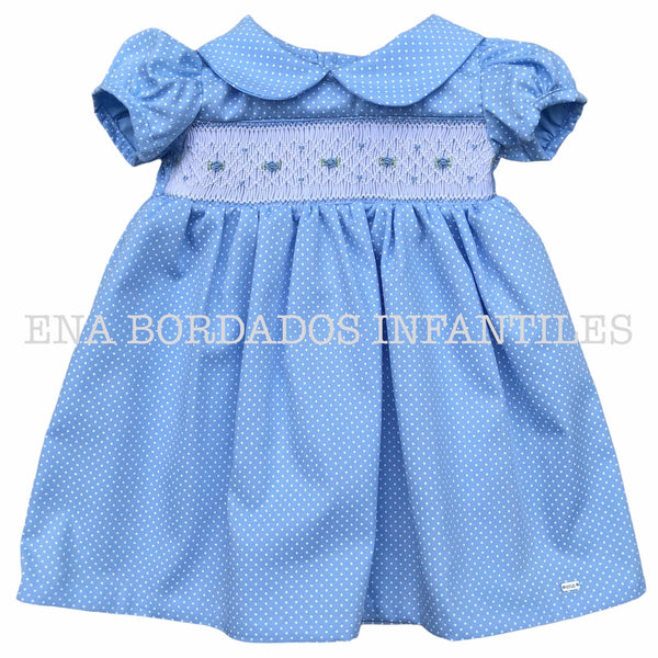 Vestido piqué celeste puntitos panal 6 meses