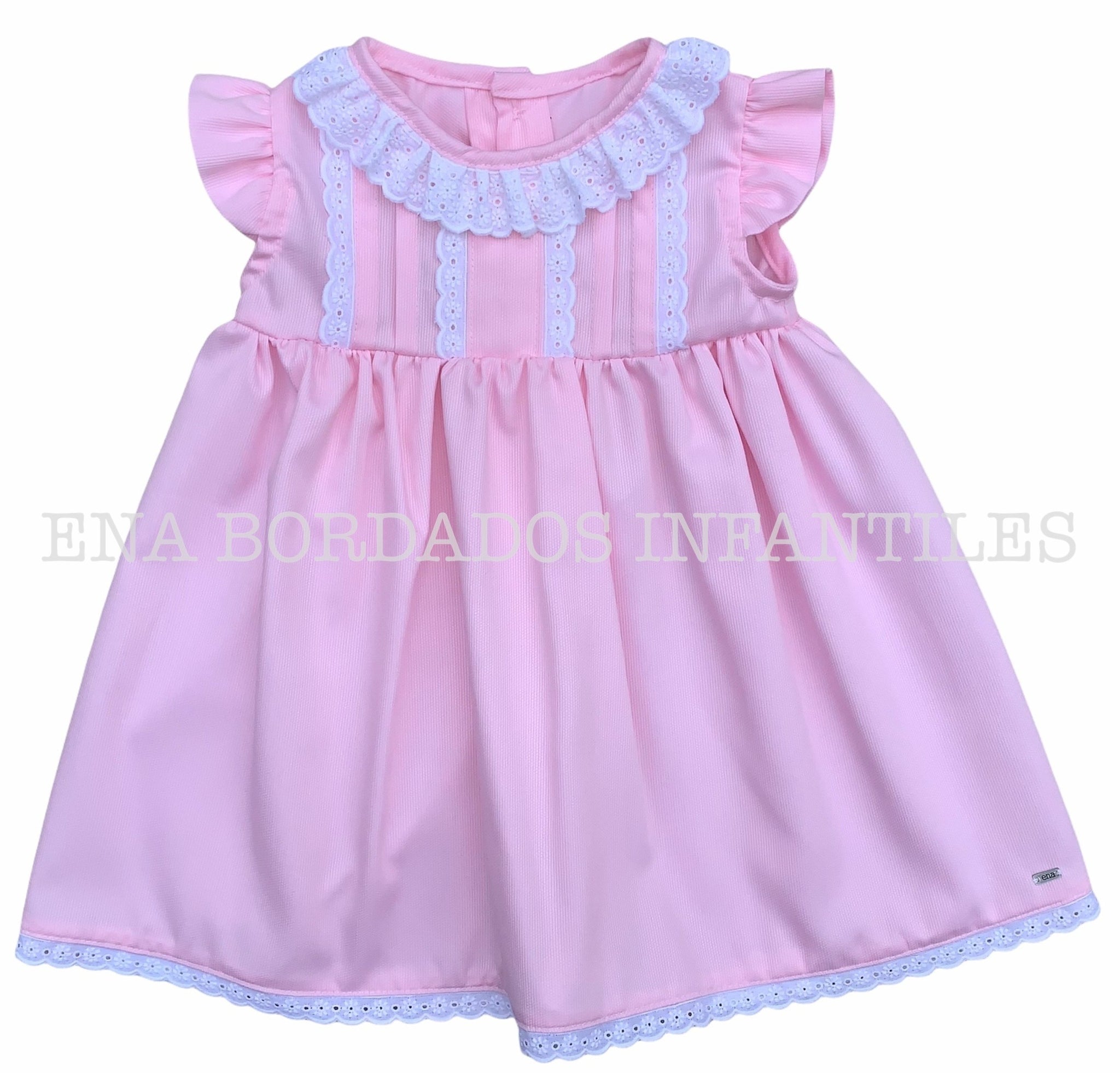 Vestido piqué rosado con tira bordada 9 meses