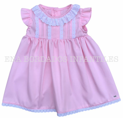 Vestido piqué rosado con tira bordada 9 meses