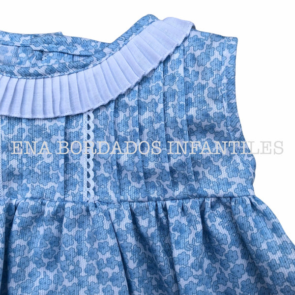Vestido piqué flores celeste overpli 9 meses