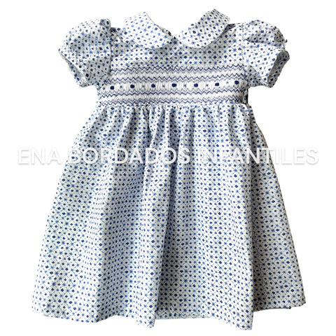 Vestido blanco estampado azul con panal