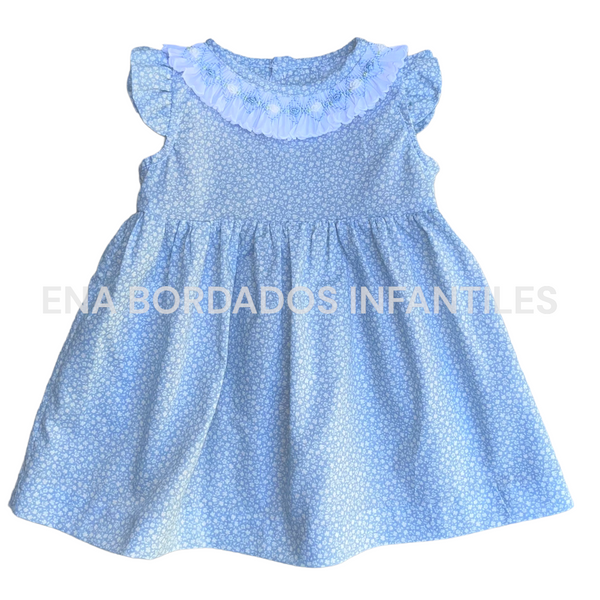 Vestido celeste con panal en cuello