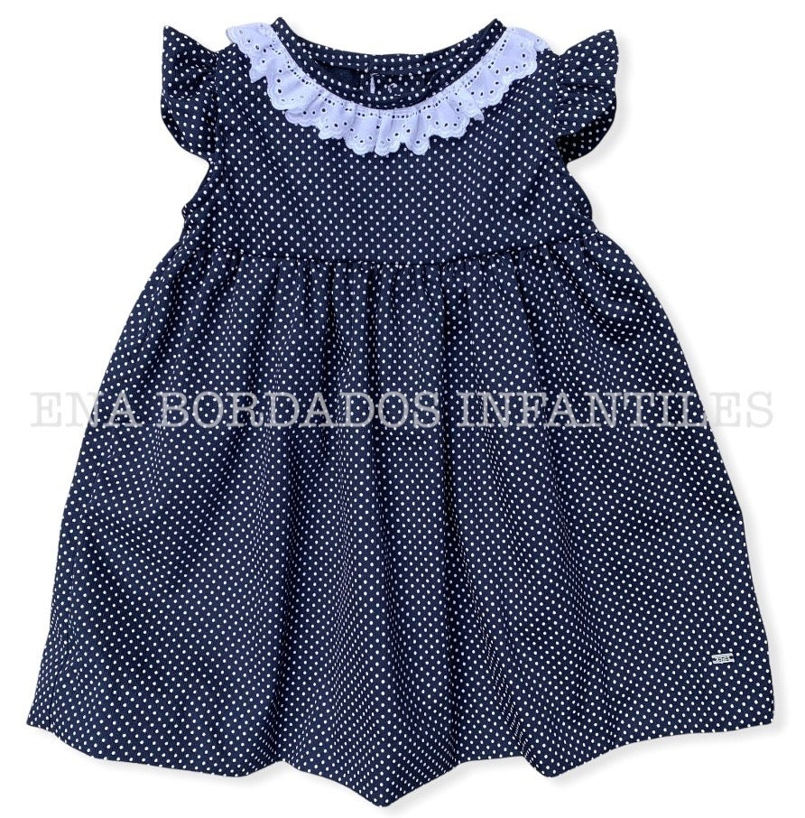 Vestido piqué azul puntitos blancos 6 meses