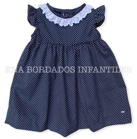 Vestido piqué azul puntitos blancos 6 meses