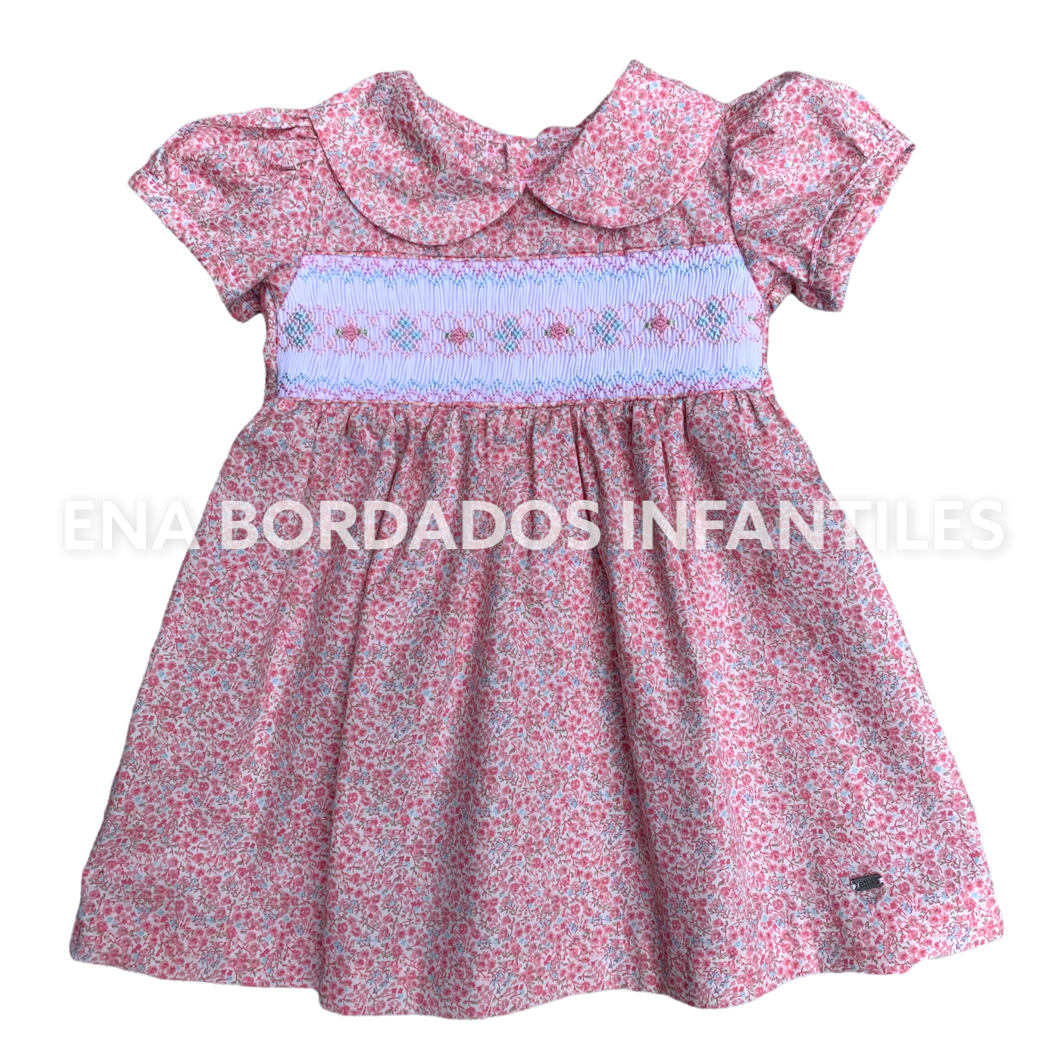 Vestido flores rosadas y celestes panal 3 meses