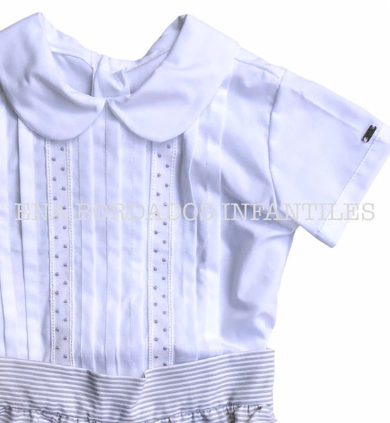 Camisa alforzas con tira bordada short piqué otoman 12 meses