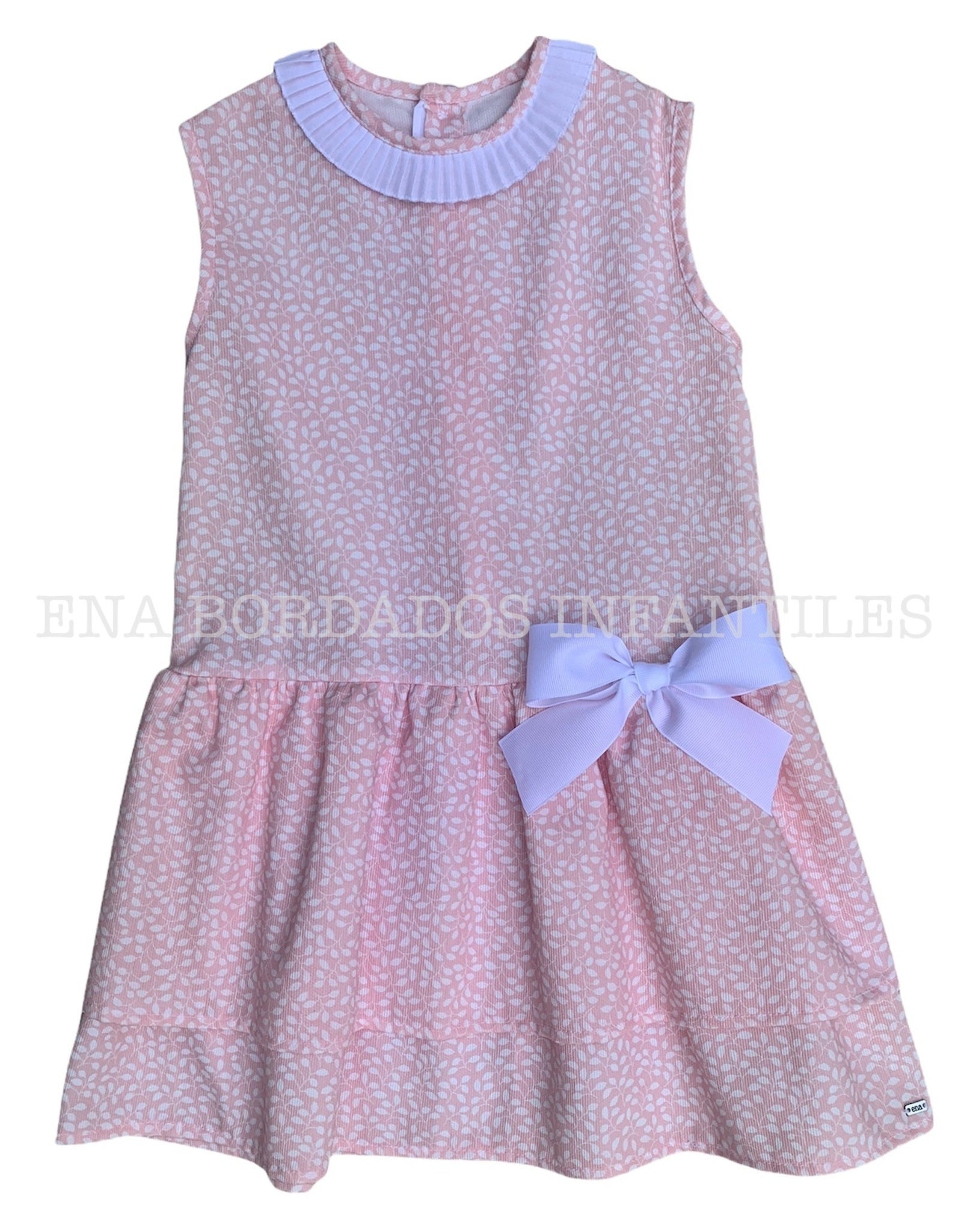 Vestido talle bajo piqué rosado hojitas