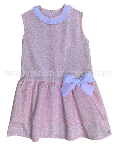 Vestido talle bajo piqué rosado hojitas