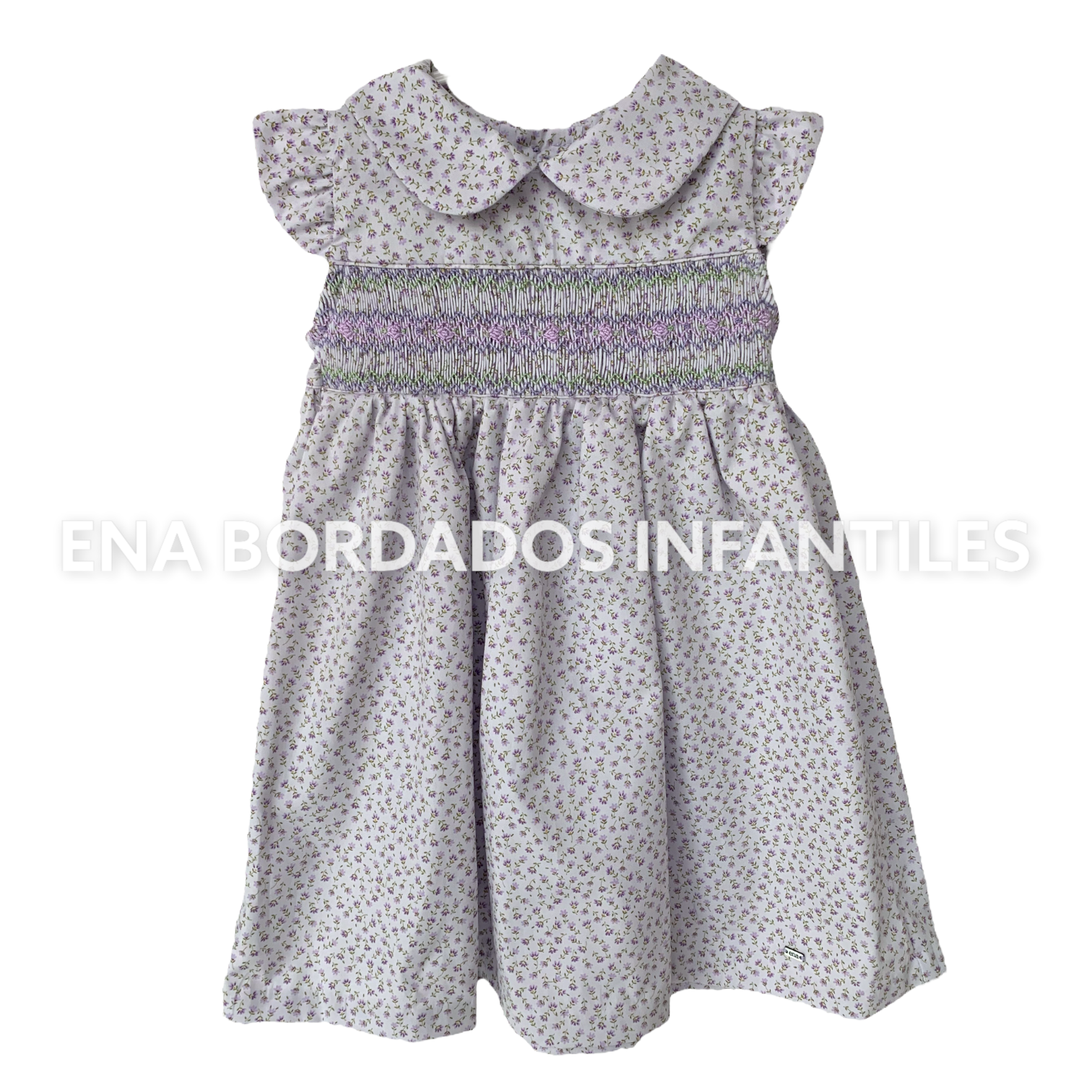 Vestido morado claro flores con panal 18 meses
