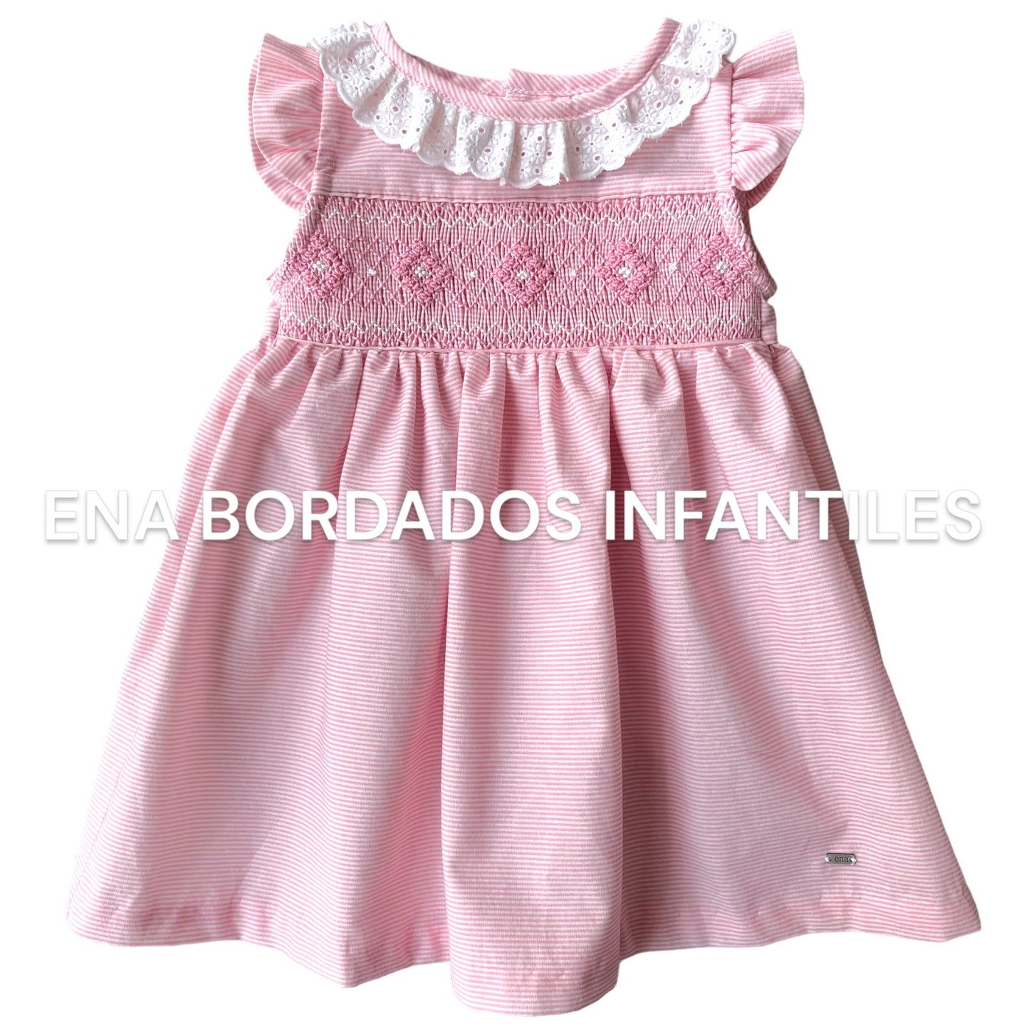 Vestido rayas rosadas panal con tira bordada
