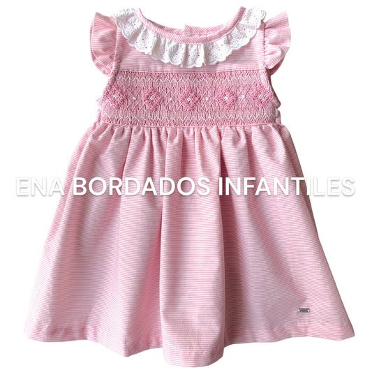 Vestido rayas rosadas panal con tira bordada