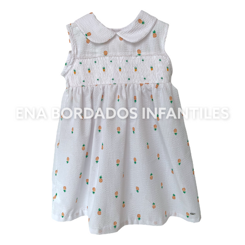 Vestido seersucker blanco con piñas panal