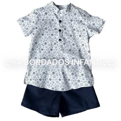 Camisa piqué pelotas short azul