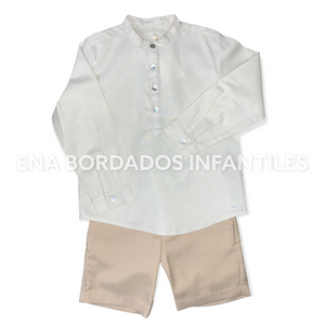 Camisa beige manga larga con short khaki 5 años