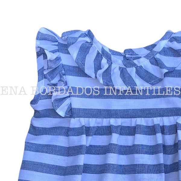 Vestido lino rayas azules 12 meses