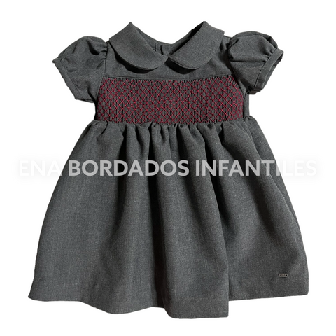 Vestido gris con panal ocre