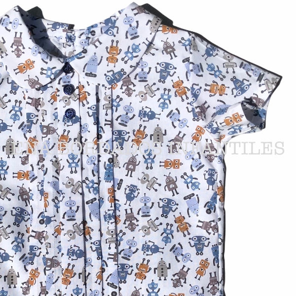 Camisa alforzas robots con short piqué