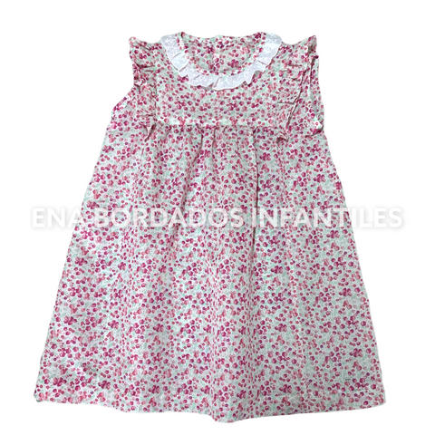 Vestido flores rosadas tira bordada