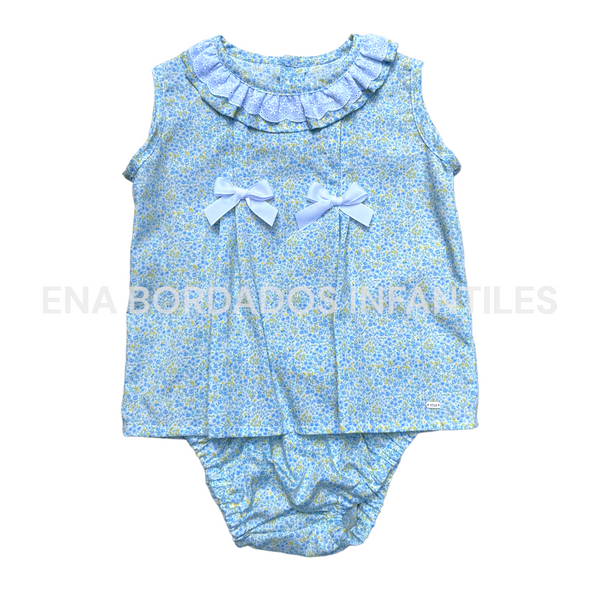 Blusa con calzón flores celestes y amarilla