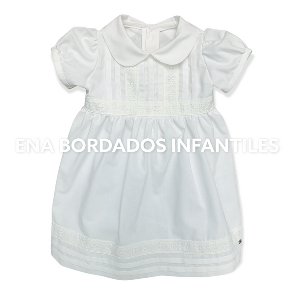 Vestido blanco con tira bordada crema