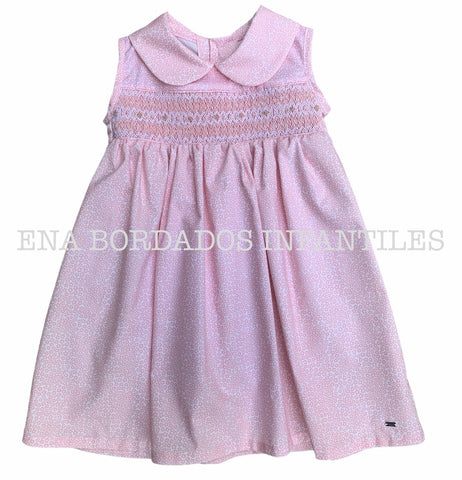 Vestido flores rosadas panal sin mangas