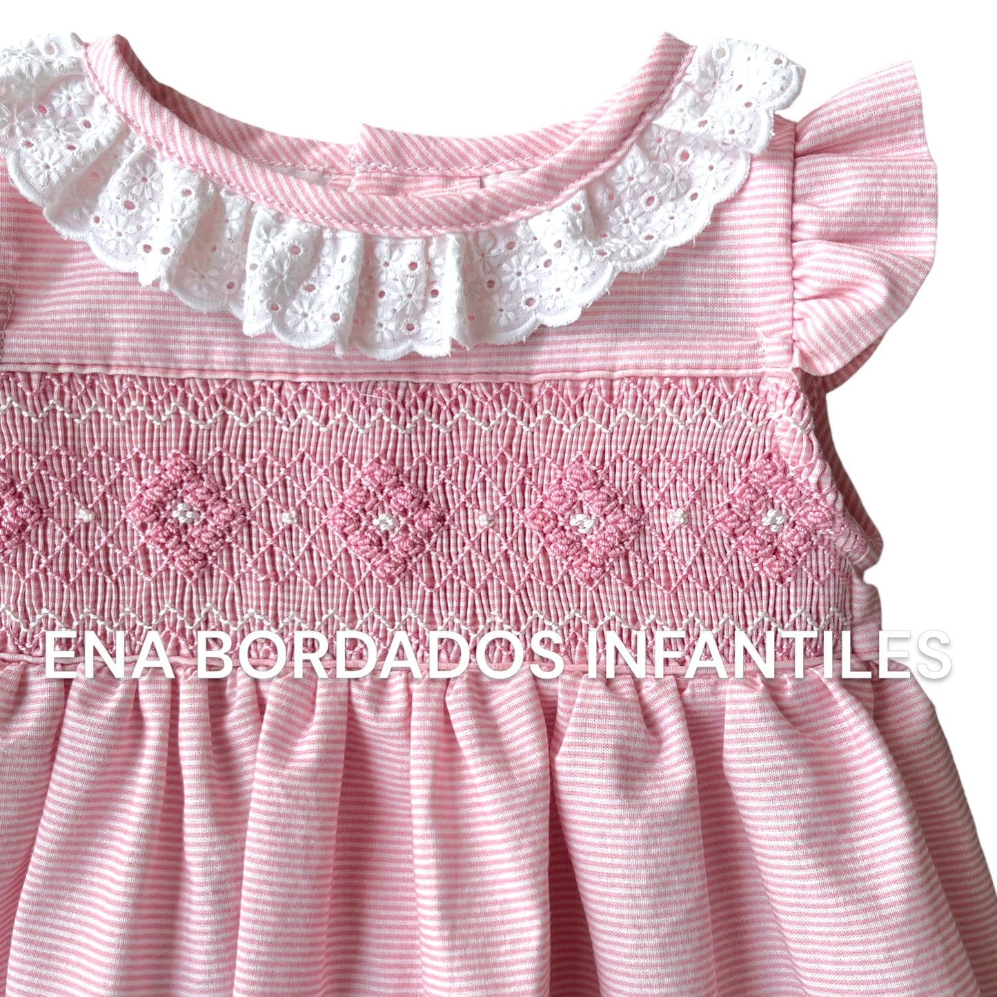 Vestido rayas rosadas panal con tira bordada