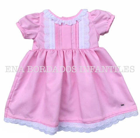 Vestido brillantina rosada tira bordada 9 meses