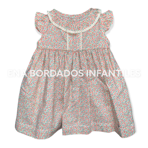 Vestido flores rosadas con gris 6 meses