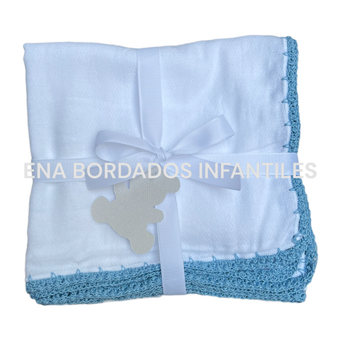 Matita ojo de perdiz orilla crochet azul