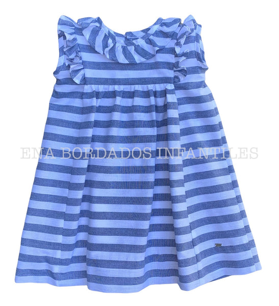 Vestido lino rayas azules 12 meses